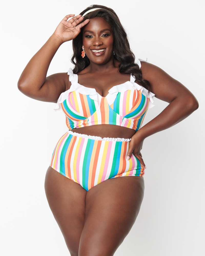 Unique Vintage Rainbow Striped Southampton Swim Top Rainbow Striped